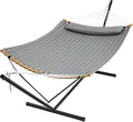 SUPERJARE Hammock with Stand, 2 Person Heavy Duty Hammock Frame, Detachable Pillow & Strong Curved-Bar & Portable Carrying Bag, Perfect for Outdoor & Indoor - Gray