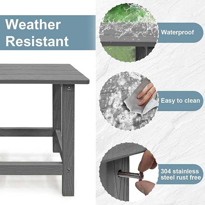 Outdoor Side Table, HDPS Single Adirondack Side Table Weather Resistant, Table for Adirondack Chair, Outside End Table for Patio, Pool, Deck, Porch, Outdoor or Indoor Use, Grey