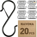 Navona 20 Pcs S Hooks for Hanging Heavy Duty, 3.5-inch Heavy Duty Metal S Hook with Safety Buckle, Suitable for 0.5 inch Rods, S Hook for Hanging Plants, Closet, Kitchen Utensil, Pot, Pan, Bags