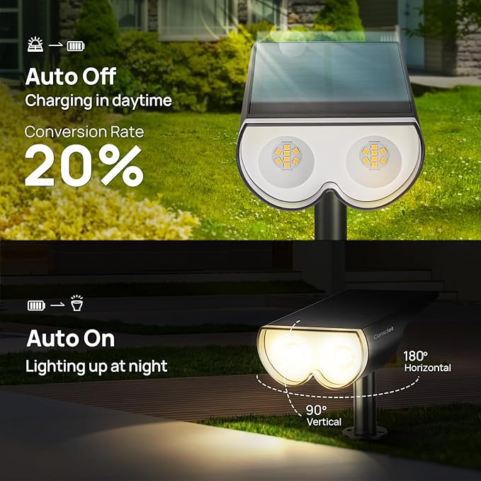 Consciot Solar Spot Lights Outdoor, 16 LEDs IP67 Waterproof, Auto On/Off Solar Landscape Spotlights, 2-in-1 Adjustable Wall Lights for Garden Yard Pathway, 6 Pack (Warm White)
