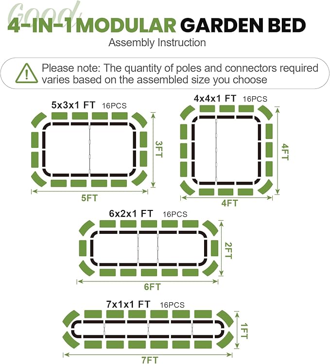 G GOOD GAIN 4-in-1 Adjustable Raised Garden Bed Kit | Galvanized Planter Boxes for Vegetables, Flowers | 12" Tall, Multiple Sizes (5x3x1ft, 4x4x1ft, 6x2x1ft, 7x1x1ft) | Outdoor Metal Raised Bed, Grey