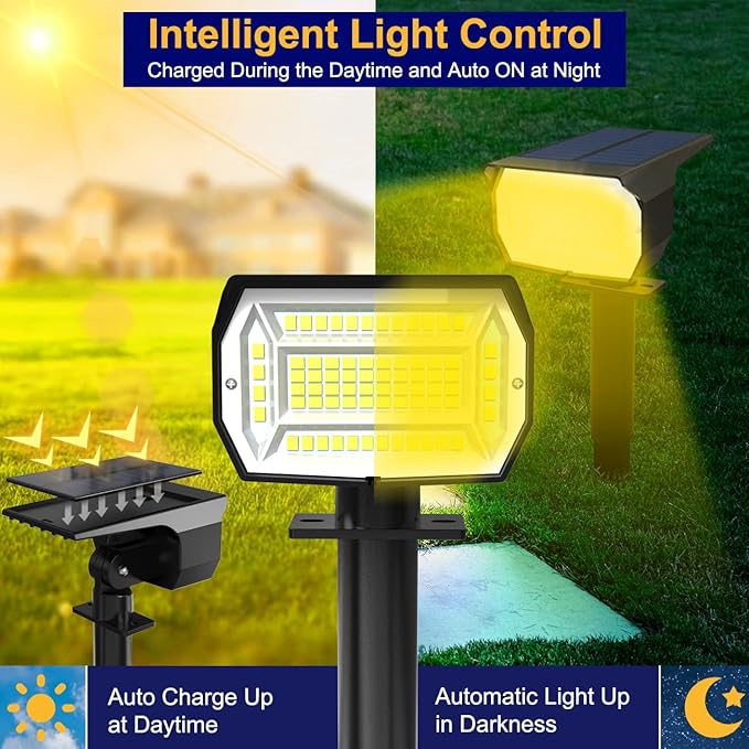 LOTMOS Solar Spot Lights Outdoor Waterproof IP67, 10 Pack Landscape Spotlights with 72 LEDs，3 Modes/ 2-in-1/Auto On/Off Solar Powered Flood Lights for Outside Garden Lawn Patio Driveway (Warm White)