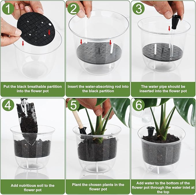 Plant Pots 6 inch Set of 3, Self Watering Pots for Indoor Outdoor Plants Flowers, Self Watering Planters with Reservoir, Drainage Hole and Absorbent Cotton Rope (3 Large)