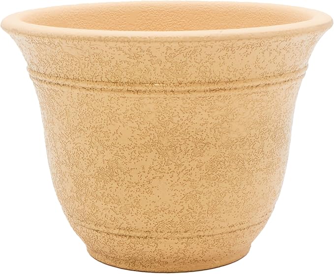 The HC Companies Sierra Round Self-Watering Pot - Lightweight Plastic Planter for Herbs & More - Durable Plant Pots for Indoor Plants & Outdoor Plants (13” Arizona Sand, Pack of 1)