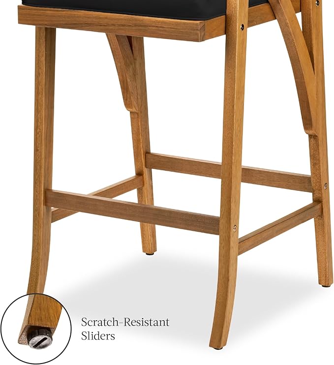 Best Choice Products Set of 2 Outdoor Acacia Wood Bar Stools Bar Chairs for Patio, Pool, Garden w/Weather-Resistant Cushions - Black