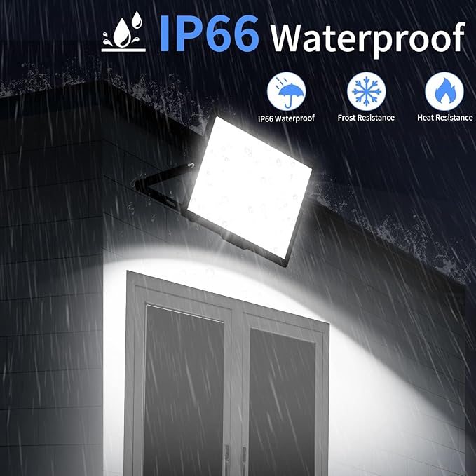 200W LED Flood Light Outdoor with Plug+10ft Wire, 24000Lm Super Brighter Security Light, IP66 Waterproof LED Worklight, 5000K Daylight White Exterior Floodlight for Yard Garden Garage Stadium(2 Pack)