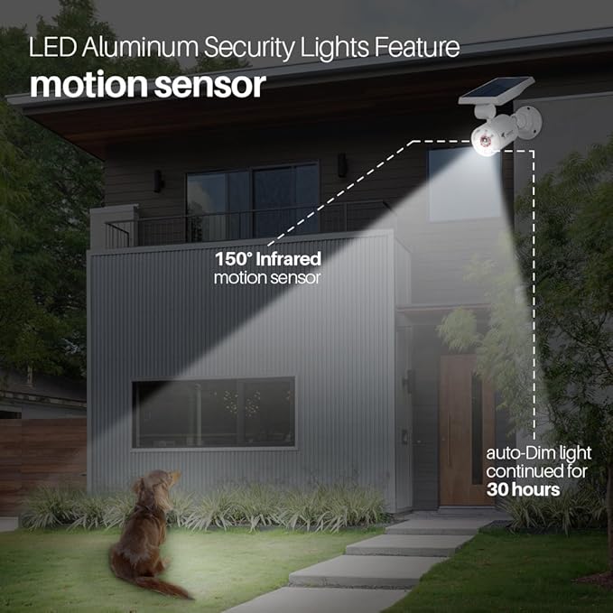 Solar Motion Lights Waterproof Metal Body, 1400-Lumen 9-Watt(130W Equiv.), Solar Powered Flood Security Spotlights for Outside Porch Post Yard Path Deck Fence Wall, 100-Week 100% Free Replacement