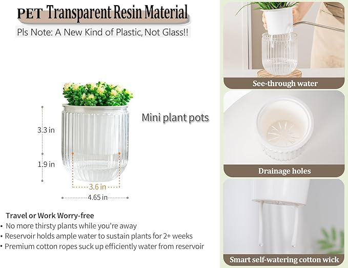 Melphoe Self Watering Pots for Indoor Plants Planter, 4.7 Inch 2 Pack Planters Self Watering Plant Pots for Flower, Houseplants, Succulent, African Violets and Cactus with Drainage