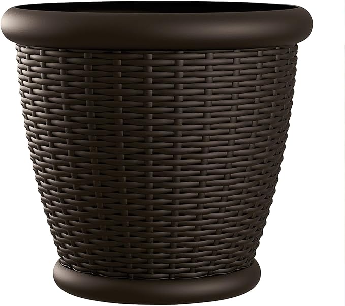 Suncast 18" Resin Indoor/Outdoor Wicker Planter, Brown, Made in the USA
