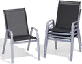 Patio Chairs Set of 4, Easily Set Up Stackable Outdoor Dining Chairs with High Back and Wide Seat, All Weather Breathable Outdoor Chairs Set of 4 with Metal Frame for Backyard Deck Pool, Black
