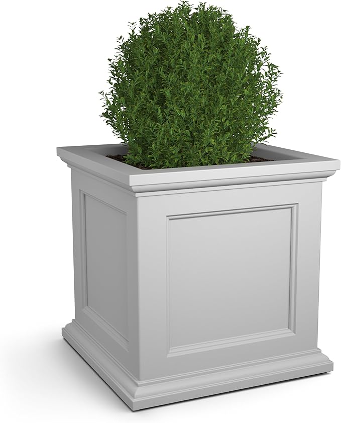 Mayne Fairfield 28-Inch Square Planter – Weather-Resistant Planter for Flowers – Durable Indoor/Outdoor Design for Commerical, Patio, Porch, or Entryway, White
