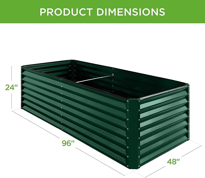 Best Choice Products 8x4x2ft Outdoor Metal Raised Garden Bed, Deep Root Planter Box for Vegetables, Herbs & Flowers, 478-Gallon Capacity, 100% Non Toxic Materials - Dark Green