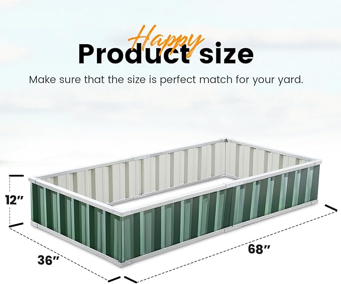KING BIRD Raised Garden Bed 68" x 36" x 12" (2 Packs) Galvanized Steel Metal Outdoor Planter Kit Box for Vegetables, Flowers, Fruits, and Herbs Green