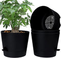 12 Inches Indoor Self Watering Planters with Drainage Holes and Saucers, 4 Pack (Black)