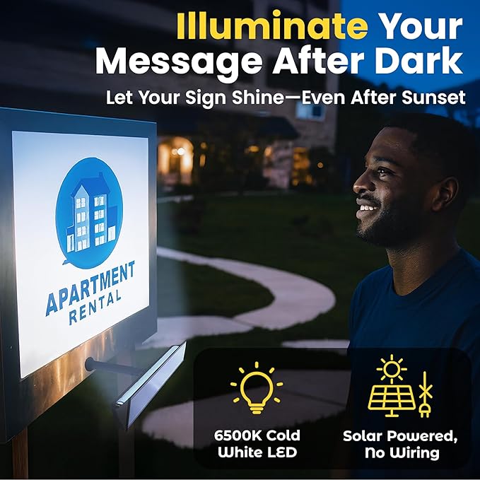 Brighticonic Solar Sign Lights Outdoor Black – LED Solar Sign Light for House Numbers & Real Estate Signs – 13" Cool White Floodlight, IP65 Waterproof, Dusk to Dawn Solar Mailbox Light