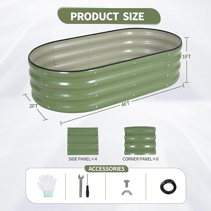 Galvanized Raised Garden Bed Outdoor- 2 Pcs Raised Beds for Gardening| Metal Planter Box, Steel Raised Garden Bed Kit with Gloves for Vegetables, Flower, Herbs (4x2x1FT, Green)