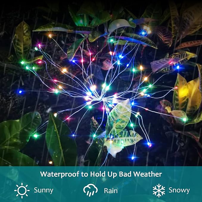 JJGoo Solar Firework Lights, 2 Pack 120 LEDs 2 Lighting Modes Solar Garden Lights Outdoor Waterproof for Yard Patio Walkway Pathway Party Wedding Christmas Decorative - Colorful