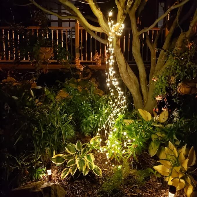 ZNYCYE Solar Waterfall Fairy Bunch Lights Outdoor Waterproof 200LEDs, 8 Modes Fairy Light, Solar String Lights for Outside, Firefly Vine Patio Garden Wedding Decorations Gardening Gifts for Mom