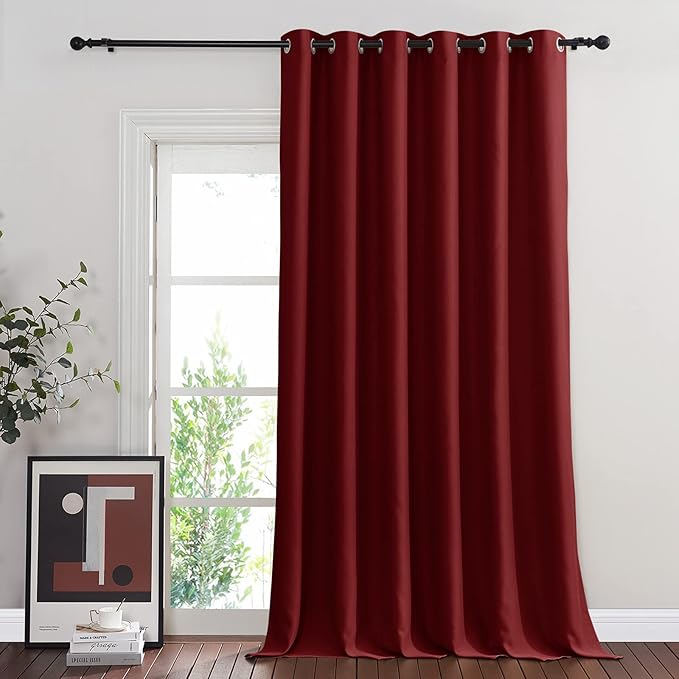 NICETOWN Glass Door Curtain for Windows, Extra Wide Thermal Insulated Curtain Panel Room Darkening Curtain Drape for French Door (Burgundy Red, W80 x L95, 1 Piece)