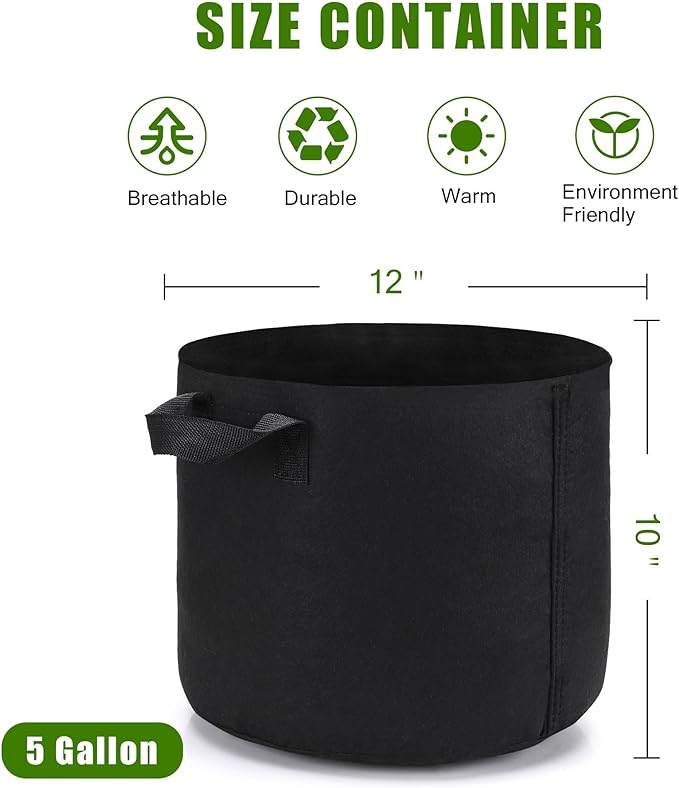 5-Pack 5 Gallon Plant Grow Bags, Heavy Duty Aeration Fabric Pots with Handles for Garden and Planting