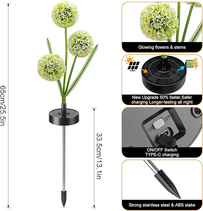 Upgraded Solar Garden Lights, 4 Pack Outdoor Solar Lights, Bigger Round Panel for 40-Hour Runtime, Serve as Outdoor & Indoor Decor, Waterproof Flower Lights for Patio Yard Decoration