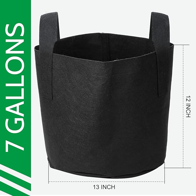 JERIA 12-Pack 7 Gallon Grow Bags, 300G Thickened Nonwoven Garden Pots,Heavy Duty Fabric Pots with Reinforced Handles