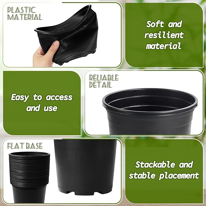 OJYUDD 120 Pcs 0.5 Gallon Black Plastic Plant Nursery Pots,Plant Seedling Pots with Drainage Holes,Black Flower Planting Container for Seedlings Transplanting,Planting,Succulent