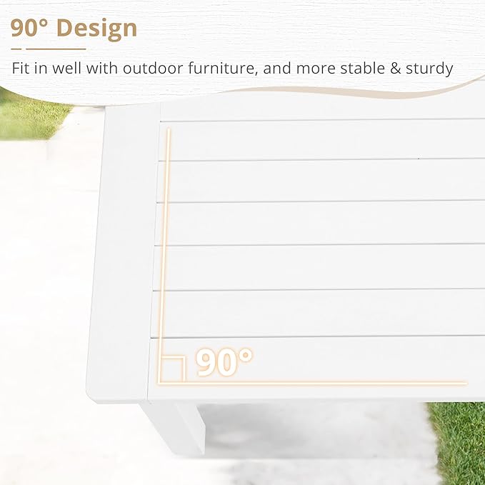 LUE BONA Outdoor Coffee Table, HDPS White Patio Coffee Tables for Outside Rectangle, Adjustable Levelling Feet/Weather Resistant, Patio Table for Deck, Pool, Balcony, Indoor or Outdoor Use