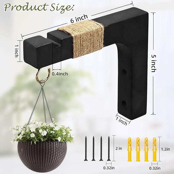 2 Pack Plant Hanger Hooks for Indoor Hanging Plants, Farmhouse Wooden Hanging Basket Wall Hooks for Outdoor Flower Pots Lanterns Wind Chime Lights Garden Decoration