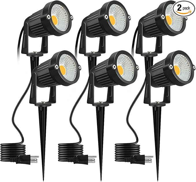 Romwish 120V Landscape Spotlights, Outdoor Landscape Lighting for Yard, 3000K Warm White Landscaping Lights with Stake, 5W IP65 Waterproof Flag Spotlight for House Garden Lawn Decorative (6 Pack)