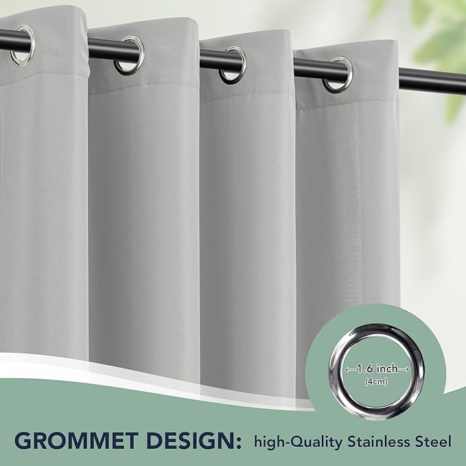 Patio Curtains Outdoor Waterproof - 6 Panels Privacy Weatherproof Outside Curtains with Grommets for Pergola, Gazebo, Porch, Cabana, Balcony, 54 x 95 Inch, Silver