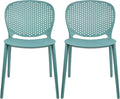 2xhome Set of 2 Patio Dining Chairs | Modern Stackable Outdoor Pool Side Chair | Weather Resistant Plastic for Yard, Porch, Balcony, Kitchen, Teal