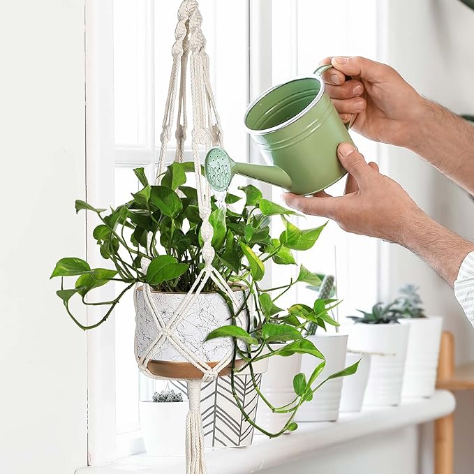MIPON 3 Pack Macrame Plant Hanger Indoor Hanging Planter Holder with 3 Hooks, 46"/41"/34" Size for Boho Home Decor, Ivory (Pots Not Included)