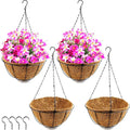 TIHOOD 4 Pack 12 inch Hanging Planter Basket Outdoor Large Hanging Flower Pots Indoor with Coco Coir Liner Round Wire Plant Holder Chain Hanging Basket Garden for Home Decor Balcony Office