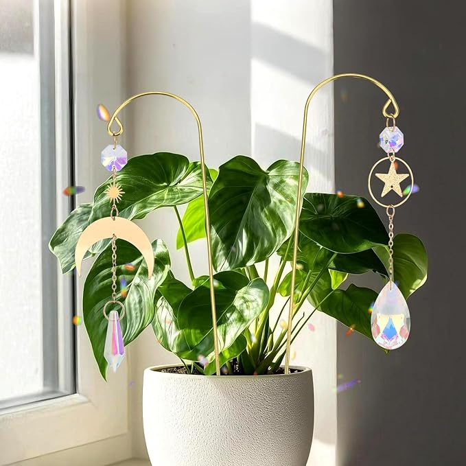 Crystal Suncatcher, 6 Pack Garden Suncatchers Small Trellis for Potted Plants Indoor Plant Trellis Sun Catchers Decoration for Garden Home Window