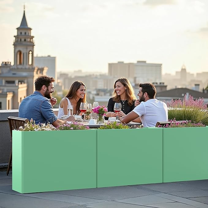 Rectangular Planter Box with Removable Insert Shelf - 32x12x24 Inches Large Size Planters for Patio Yard, Green