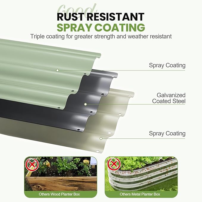G GOOD GAIN Raised Garden Beds - 4x2x1ft Galvanized Planter Boxes Kit with Protective Tape & Gloves & Tools | Oval Metal Outdoor Raised Bed for Gardening Vegetables, Fruits, Flowers, Herbs, Green