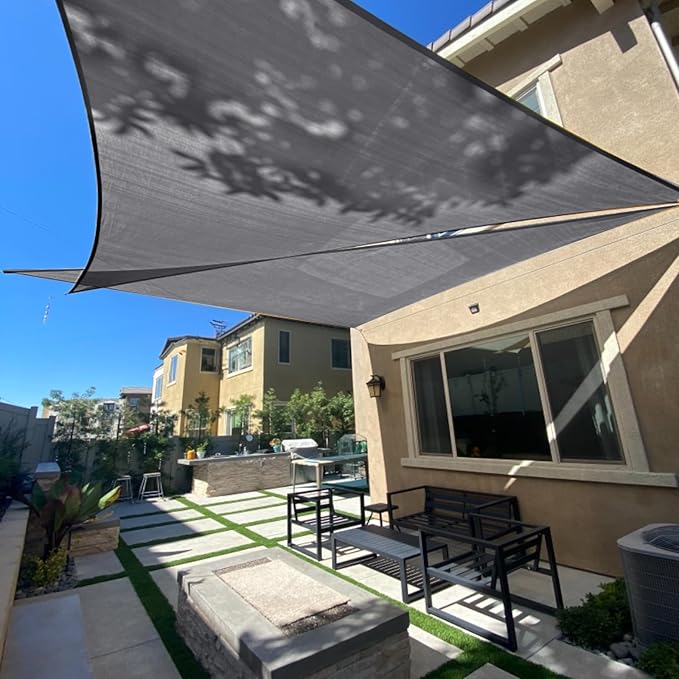 SUNLAX Sun Shade Sail 8' x 12' x 14.4' Dark Grey Rectangle Canopy Sail Shade Cover UV Block Permeable Sunshade Outdoor for Patio Backyard Deck Pergola (We Make Custom Size)