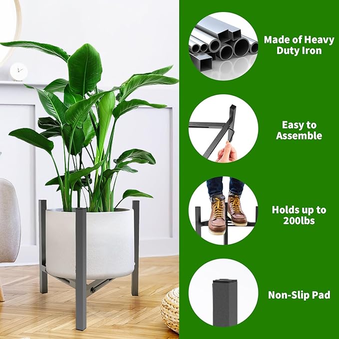 Airpark Plant Stand Indoor, Adjustable Metal Modern Plant Stands, Heavy Duty Stable Plant Pot Flower Holder Indoor Outdoor Corner, Fit 7 8 9 10 11 12 inch Pots, Black (Pot & Plant Not Included)
