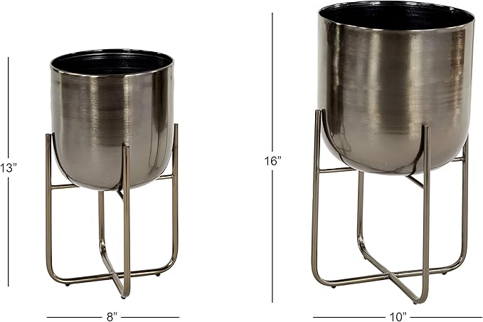 Deco 79 Metal Round Planter with Removable Stand, Set of 2 16", 13"H, Black