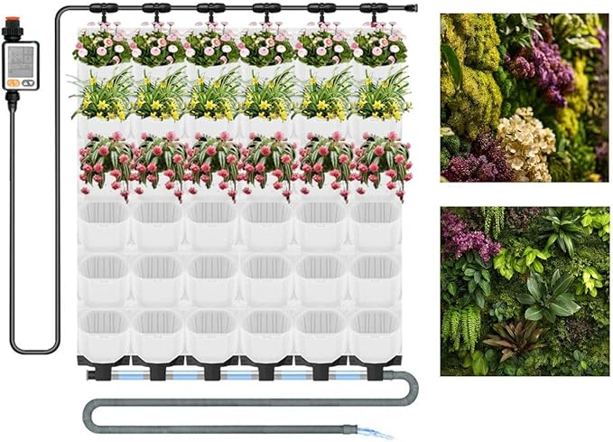 36 Pockets Living Wall Planter Indoor, Self Watering Wall Hanging Planters for Outdoor Plants Stackable, Cascading Vertical Planter Garden (36 planters Set White)