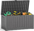 NEWBULIG 60 Gallon Deck Box, Waterproof Outdoor Storage Box with Lockable Lid, Patio Furniture Bench & Side Table, Outside Storage Container, Tool-Free Assembly, for Garden, Pool, Grey