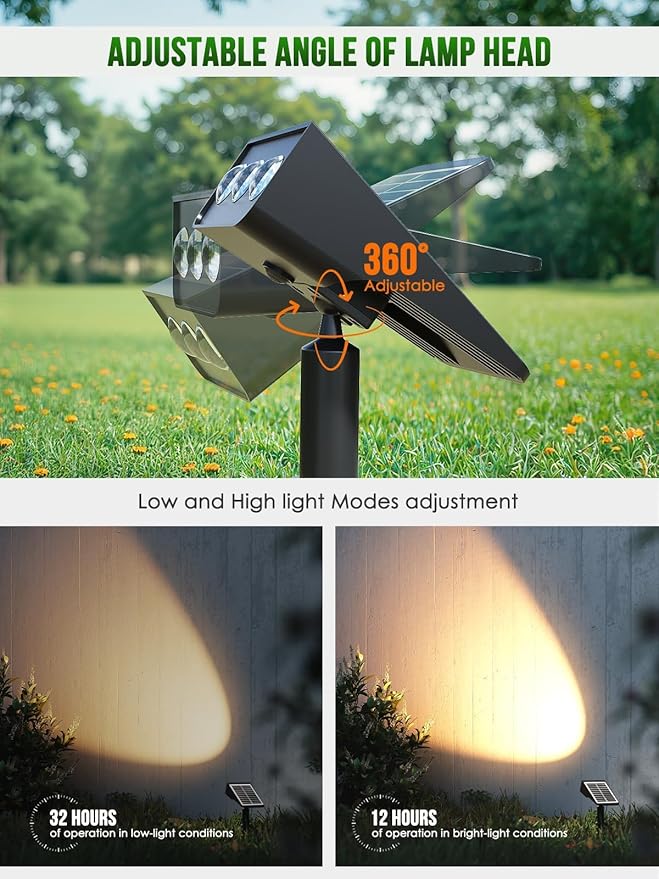 Solar spot Lights Outdoor IP65 Waterproof Solar spotlights 3 Lighting Modes Tree Lights for Outdoor Yard Garden Auto On/Off Wall Lights for Walkway Driveway Garage 6 Pack (Warm White