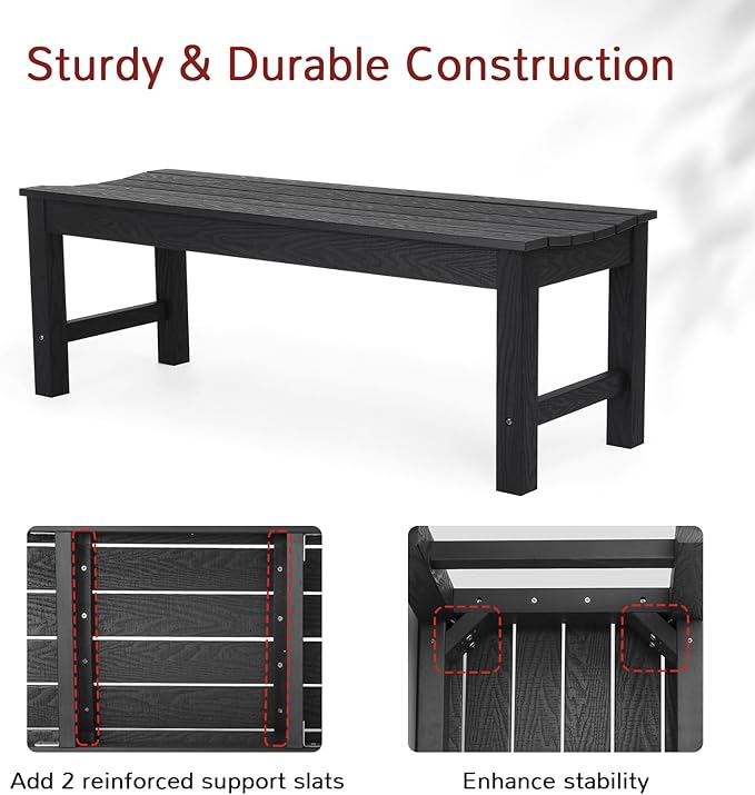 Stoog Outdoor Bench, 2-Person Outdoor Poly Lumber Backless Bench, Weatherproof Garden Bench, Never Rot or Fade, Suit for Church, Backyard, Porch and Park, Black