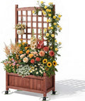 VINGLI Wooden Planter with Trellis, 50" Height Elevated Garden Beds Outdoor with Wheels, FreeStanding Planter Box with Drainage Holes for Flower, Vegetable, Fruit, Herb in Garden, Patio, Balcony (1)