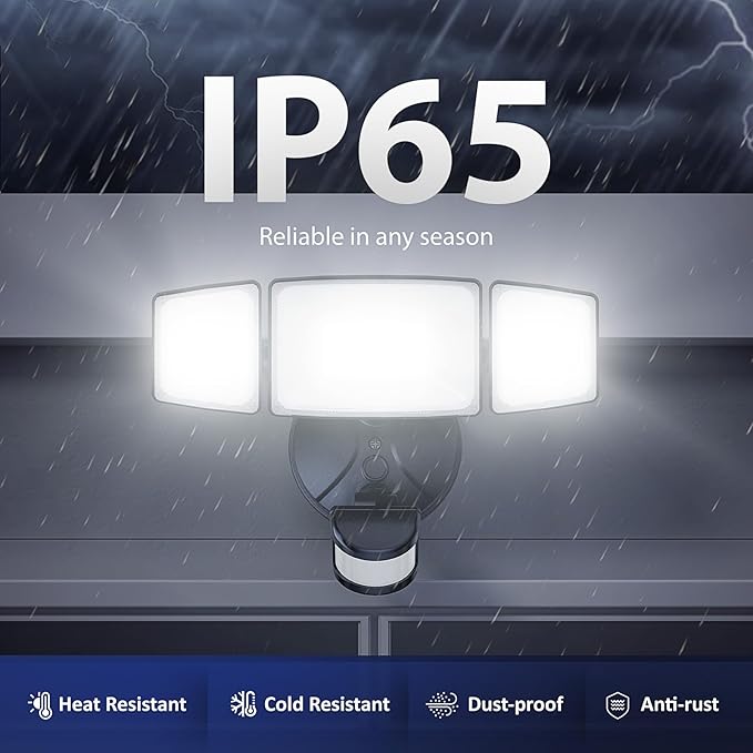 Onforu 75W LED Flood Light Motion Sensor Outdoor, 7000lm Dusk to Dawn Flood Light, Security Light with Three Head, IP65 Waterproof Exterior Floodlight, 6500k Wall Light for Entryway Stairs Yard Garage