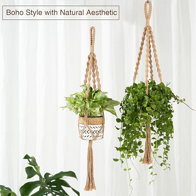2Pcs Macrame Plant Hangers (27.56”) Indoor & Outdoor, Boho Hanging Planters for Indoor & Outdoor Plants, Macrame Wall Hanging Decor for Flower Pots & Baskets (Pots Not Included)