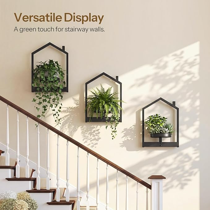 HOOBRO Wall Plant Holder, Wall Planters for Indoor Plants Set of 3, Plant Hanger Indoor Window Plant Shelves for Indoor Outdoor Decor, Black BK08HJP301