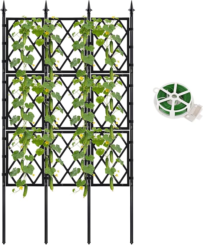 5.25FT Garden Trellis for Climbing Plants Outdoor, Black Iron Pipe Support Fence,Metal Wall Lattice Climbing Frame for Potted Plants Indoor for Ivy Vines Vegetable Flower, Patio, Lawn, Yard, Backyard