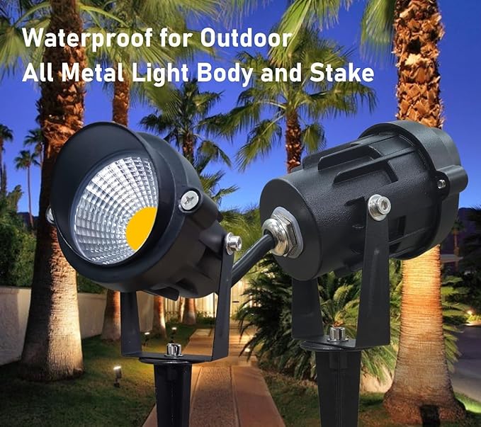 TOVEENEN LED Outdoor Landscape Spotlight 120V 12W Waterproof Spot Lights for Yard House Garden Christmas Lighting, 3000K Warm White, 2 Pack